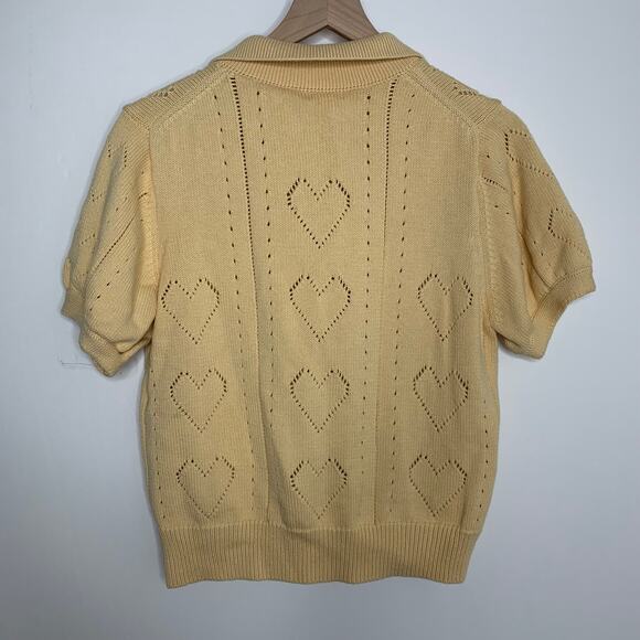 Minnie Rose Short Sleeve Pointelle Cardigan Medium Cotton Cashmere - Picture 4 of 16